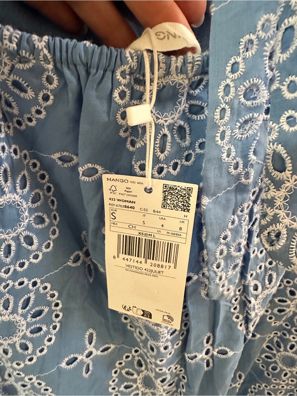 NWT Mango JULIET Openwork Detail Eyelet Ruffle Maxi Dress in Sky Blue - Picture 10 of 11
